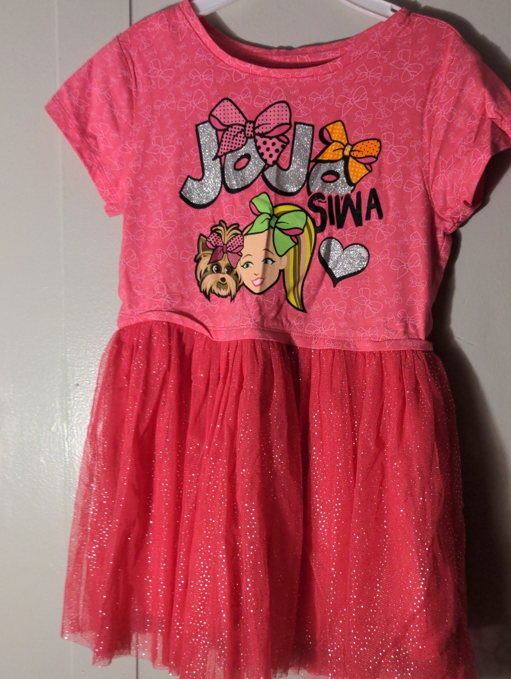 JoJo Siwa Hot Pink Glitter Tulle Dress with Graphic